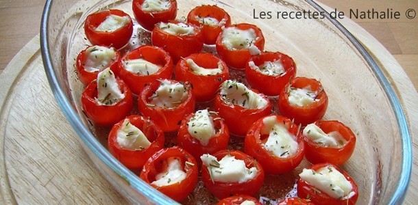 Tomates cerise gratinées au chèvre