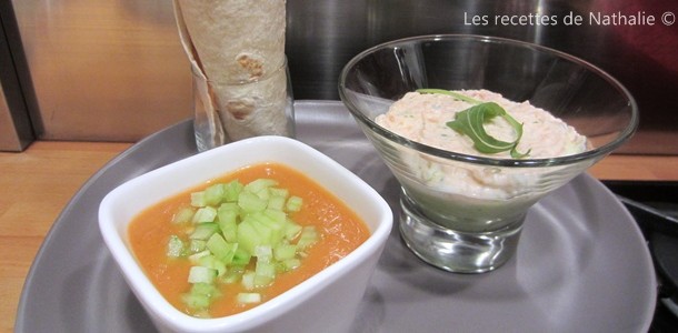 Plateau télé - Wraps, gaspacho et mousse saumon/avocat