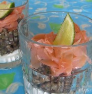 Verrines de lentilles au saumon fumé et mousse à la ciboulette