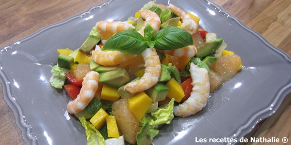 Salade exotique mangue, crevettes, pamplemousse